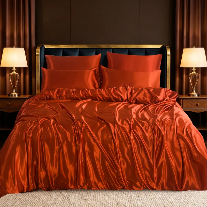 HADI LONDON Luxury Satin Bedding Set 4/6 Piece – Duvet Cover, Fitted Sheet & Pillowcases | Single Double King Super King