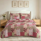 3 Piece Luxury Quilted Bedspread Set – Reversible Floral Patchwork Bedspread with Pillow Shams | Soft Microfibre Bed Throw for Double & King Size Beds