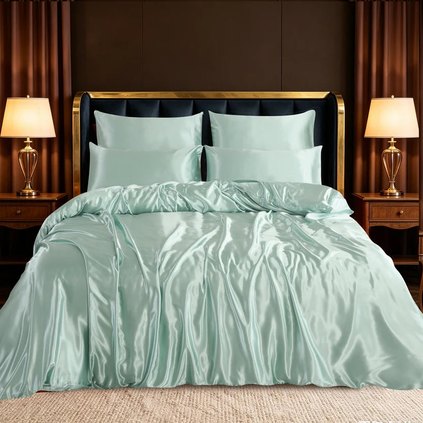 HADI LONDON Luxury Satin Bedding Set 4/6 Piece – Duvet Cover, Fitted Sheet & Pillowcases | Single Double King Super King