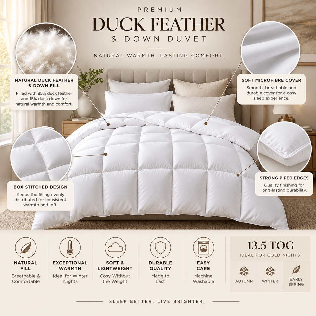 Hadi London 13.5 Tog Duck Feather & Down Duvet – Luxury Warm Winter Quilt | Single Double King Super King
