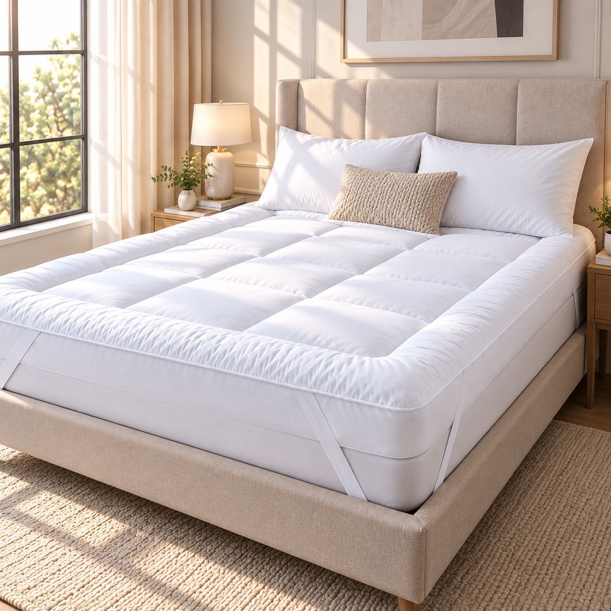 Hadi London Extra Thick 10cm Mattress Topper – Luxury Hollowfibre Soft Bed Topper | Single Double King Super King