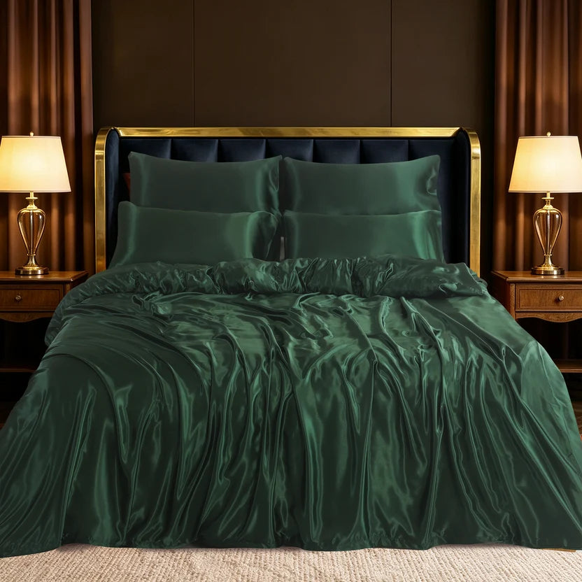 HADI LONDON Luxury Satin Bedding Set 4/6 Piece – Duvet Cover, Fitted Sheet & Pillowcases | Single Double King Super King