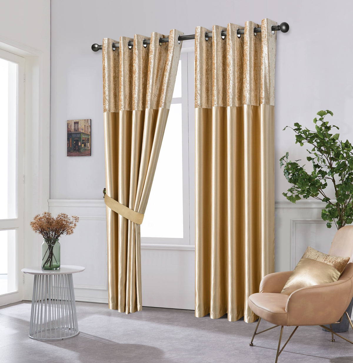 Silk Velvet Curtains Pair, Fully Lined Eyelet Curtains to Help Block Sunlight & Refresh Your Room
