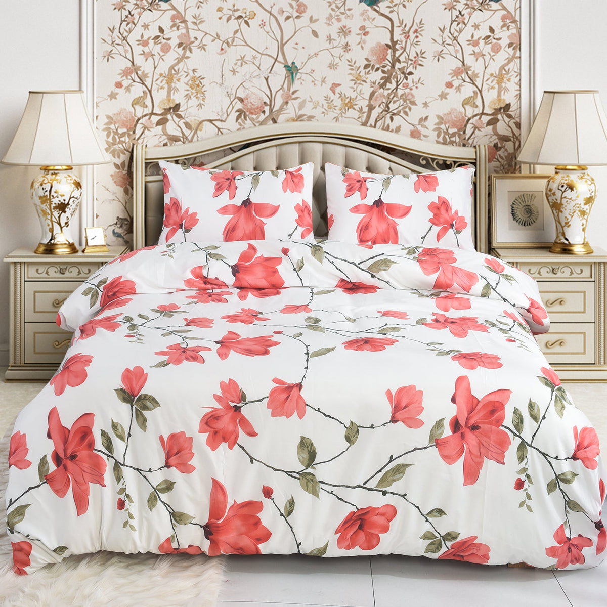 Hadi London 4 Piece Microfibre Bedding Set – Reversible Duvet Cover, Fitted Sheet & Pillowcases