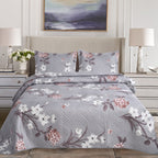 3 Piece Luxury Quilted Bedspread Set – Reversible Floral Patchwork Bedspread with Pillow Shams | Soft Microfibre Bed Throw for Double & King Size Beds