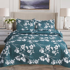 3 Piece Luxury Quilted Bedspread Set – Reversible Floral Patchwork Bedspread with Pillow Shams | Soft Microfibre Bed Throw for Double & King Size Beds