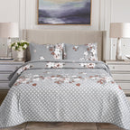 3 Piece Luxury Quilted Bedspread Set – Reversible Floral Patchwork Bedspread with Pillow Shams | Soft Microfibre Bed Throw for Double & King Size Beds