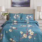 3 Piece Luxury Quilted Bedspread Set – Reversible Floral Patchwork Bedspread with Pillow Shams | Soft Microfibre Bed Throw for Double & King Size Beds