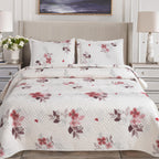 3 Piece Luxury Quilted Bedspread Set – Reversible Floral Patchwork Bedspread with Pillow Shams | Soft Microfibre Bed Throw for Double & King Size Beds