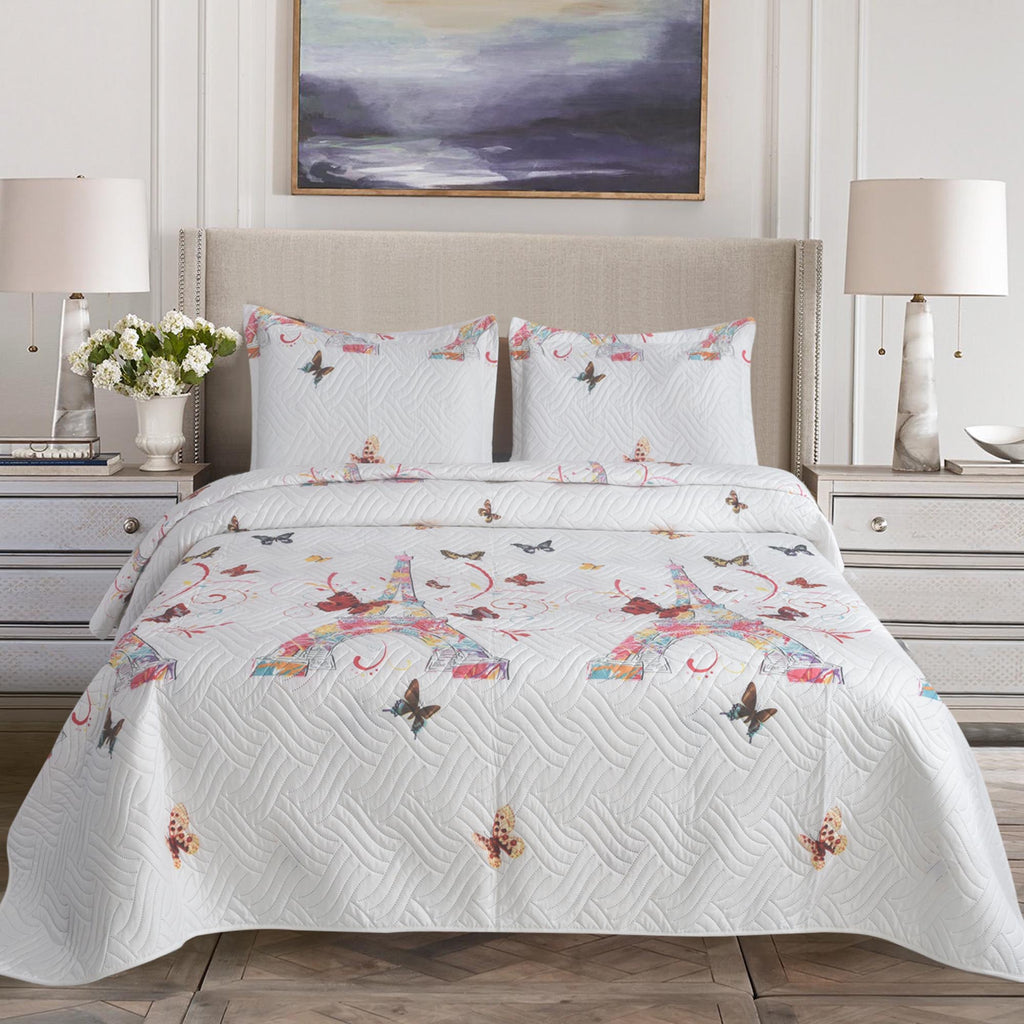3 Piece Luxury Quilted Bedspread Set – Reversible Floral Patchwork Bedspread with Pillow Shams | Soft Microfibre Bed Throw for Double & King Size Beds