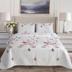 3 Piece Luxury Quilted Bedspread Set – Reversible Floral Patchwork Bedspread with Pillow Shams | Soft Microfibre Bed Throw for Double & King Size Beds