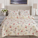 3 Piece Luxury Quilted Bedspread Set – Reversible Floral Patchwork Bedspread with Pillow Shams | Soft Microfibre Bed Throw for Double & King Size Beds