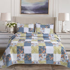 3 Piece Luxury Quilted Bedspread Set – Reversible Floral Patchwork Bedspread with Pillow Shams | Soft Microfibre Bed Throw for Double & King Size Beds