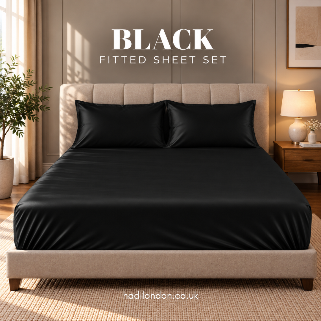 Hadi London Luxury Satin Fitted Sheet Set – 40cm Extra Deep Bed Sheet with Pillowcases | Single Double King