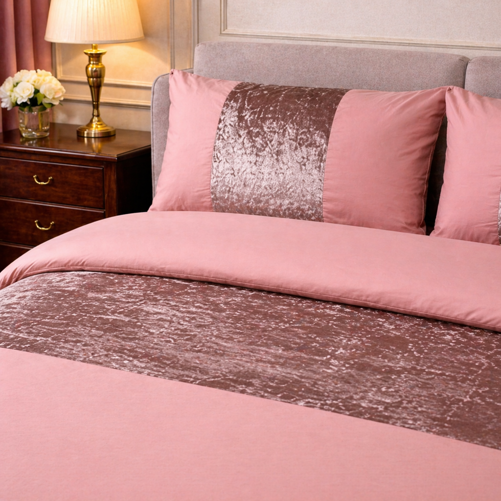 Hadi London Crushed Velvet Panel Duvet Cover Set – Luxury Soft Bedding with Matching Pillowcases