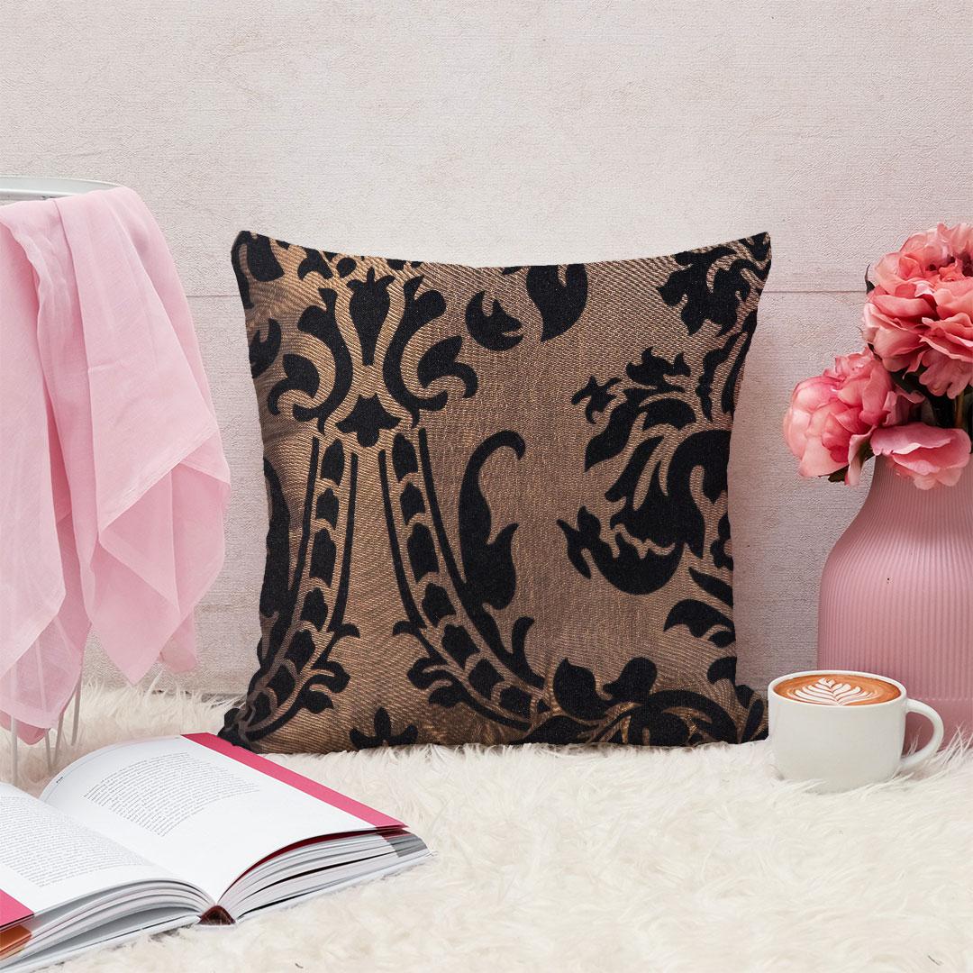 Hadi London Luxury Flock Cushion Cover 17x17" – Damask Decorative Sofa & Bed Pillow Cover
