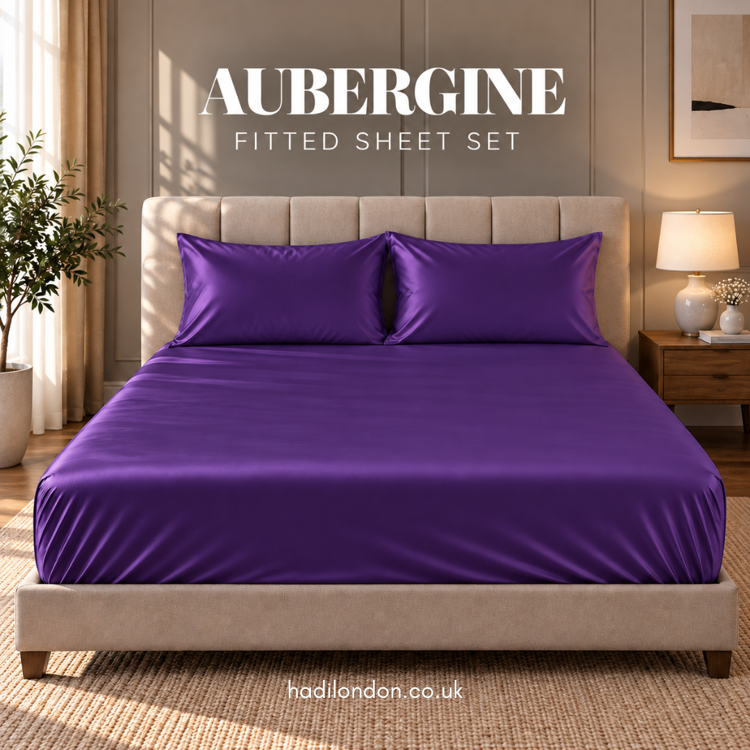 Hadi London Luxury Satin Fitted Sheet Set – 40cm Extra Deep Bed Sheet with Pillowcases | Single Double King