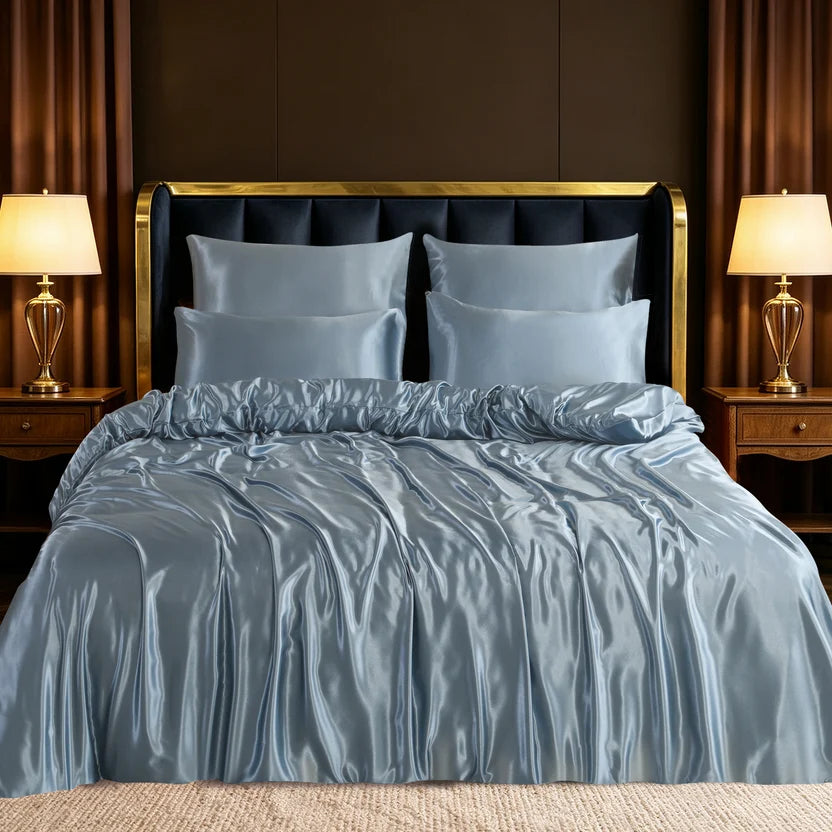 HADI LONDON Luxury Satin Bedding Set 4/6 Piece – Duvet Cover, Fitted Sheet & Pillowcases | Single Double King Super King