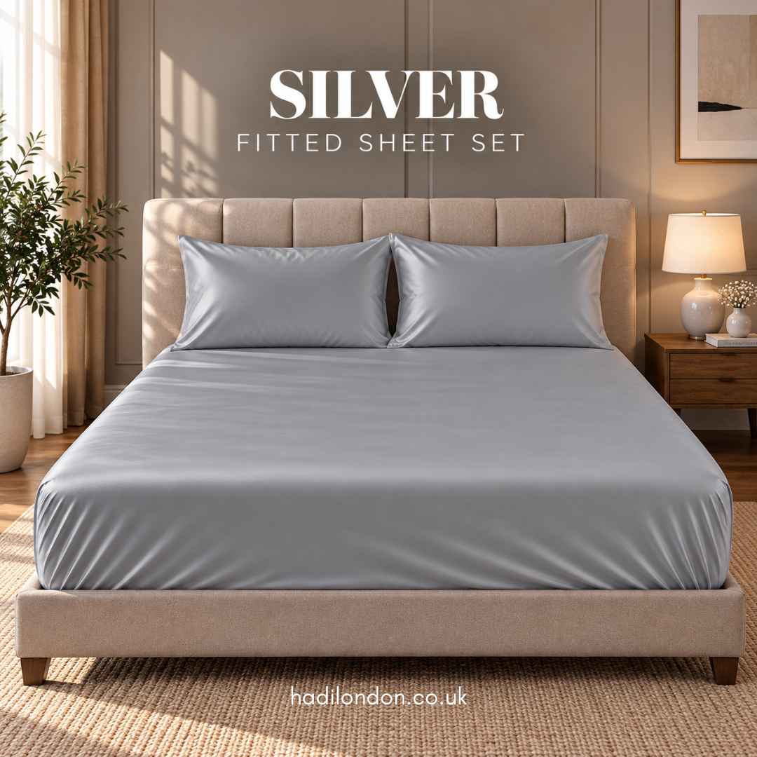 Hadi London Luxury Satin Fitted Sheet Set – 40cm Extra Deep Bed Sheet with Pillowcases | Single Double King