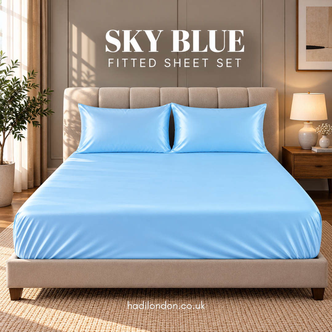 Hadi London Luxury Satin Fitted Sheet Set – 40cm Extra Deep Bed Sheet with Pillowcases | Single Double King