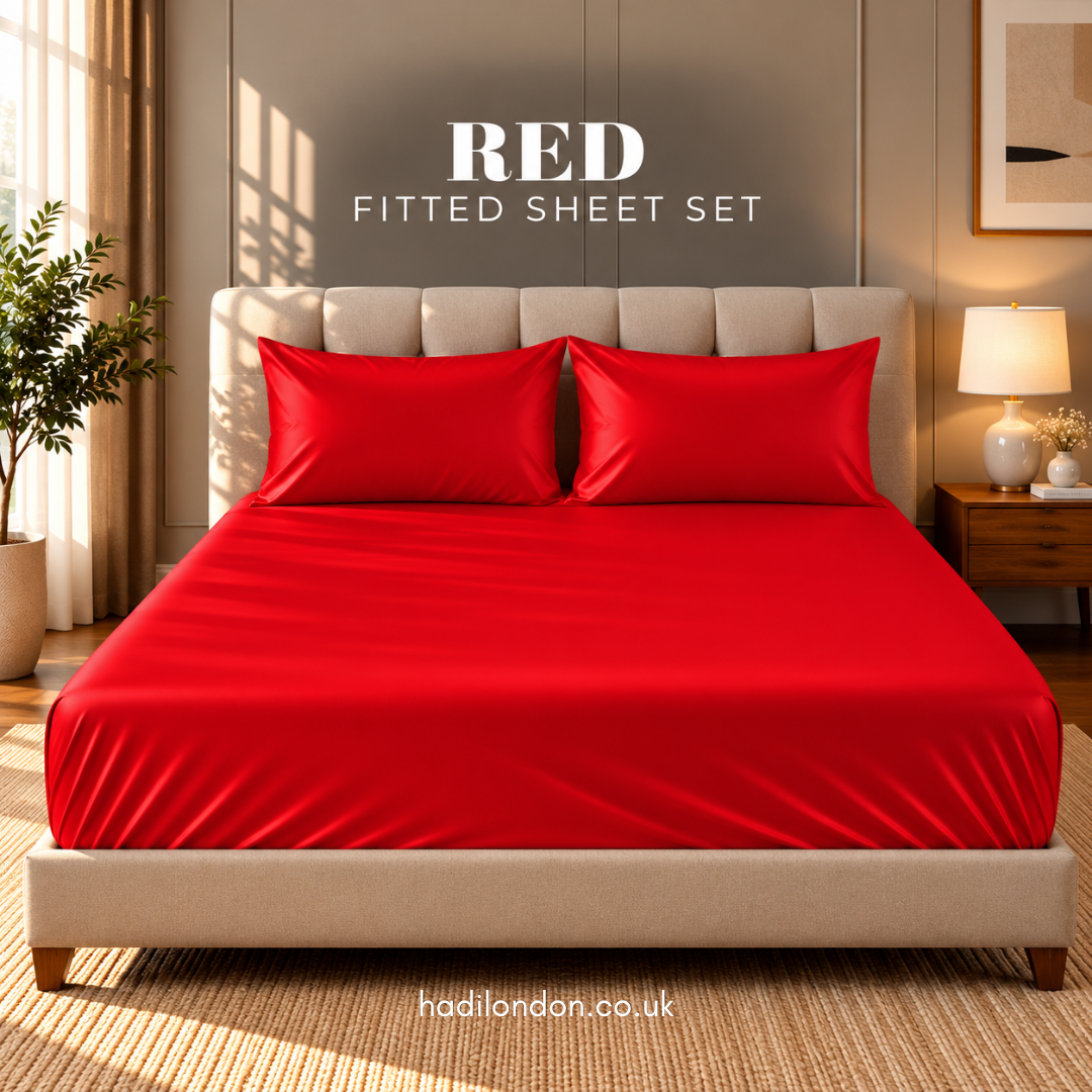 Hadi London Luxury Satin Fitted Sheet Set – 40cm Extra Deep Bed Sheet with Pillowcases | Single Double King
