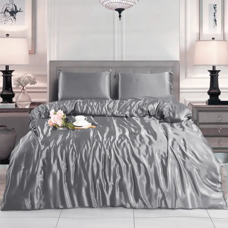 Hadi London 3 Piece Luxury Satin Duvet Cover Set – Silky Soft Bedding with Pillowcases | Single Double King