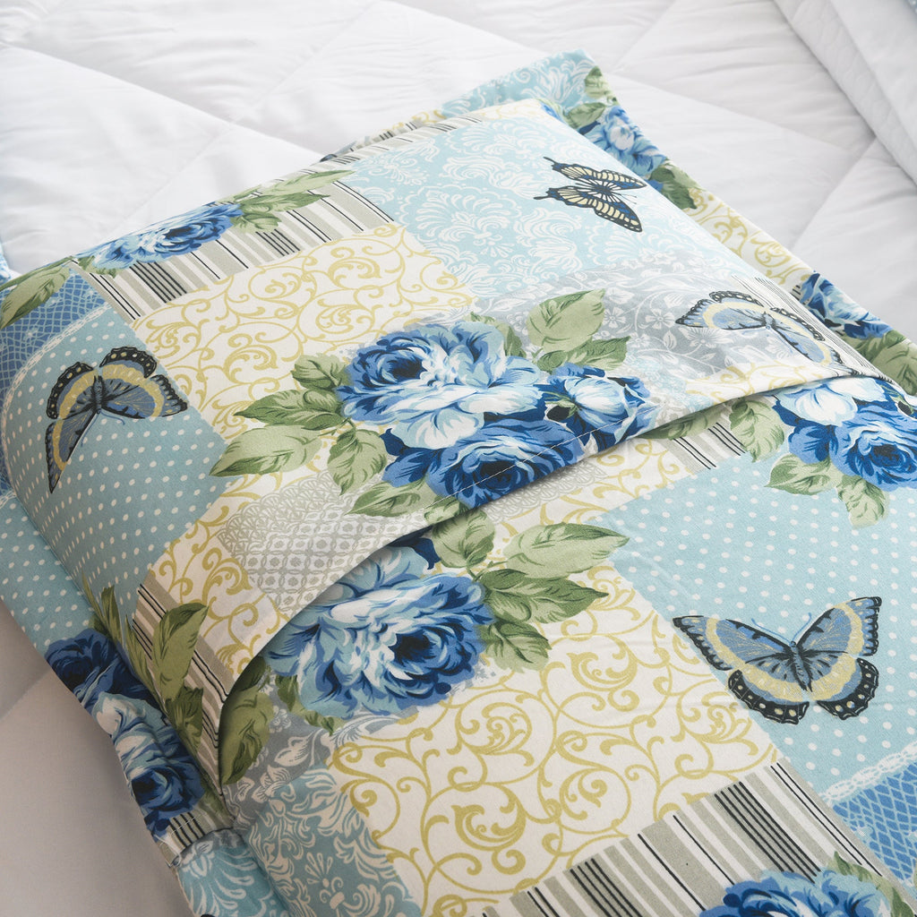 3 Piece Luxury Quilted Bedspread Set – Reversible Floral Patchwork Bedspread with Pillow Shams | Soft Microfibre Bed Throw for Double & King Size Beds