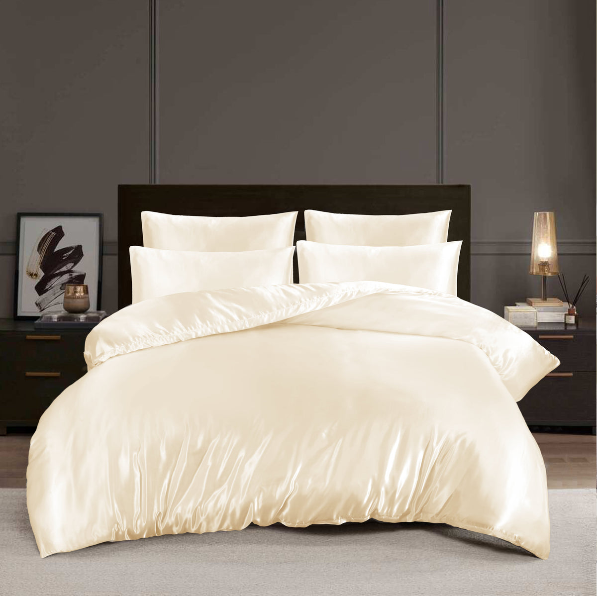 Hadi London Luxury 10 Piece Satin Bedding Set – Silky Duvet Cover, Sheet, Pillowcases & Beauty Sleep Accessories