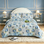3 Piece Luxury Quilted Bedspread Set – Reversible Floral Patchwork Bedspread with Pillow Shams | Soft Microfibre Bed Throw for Double & King Size Beds
