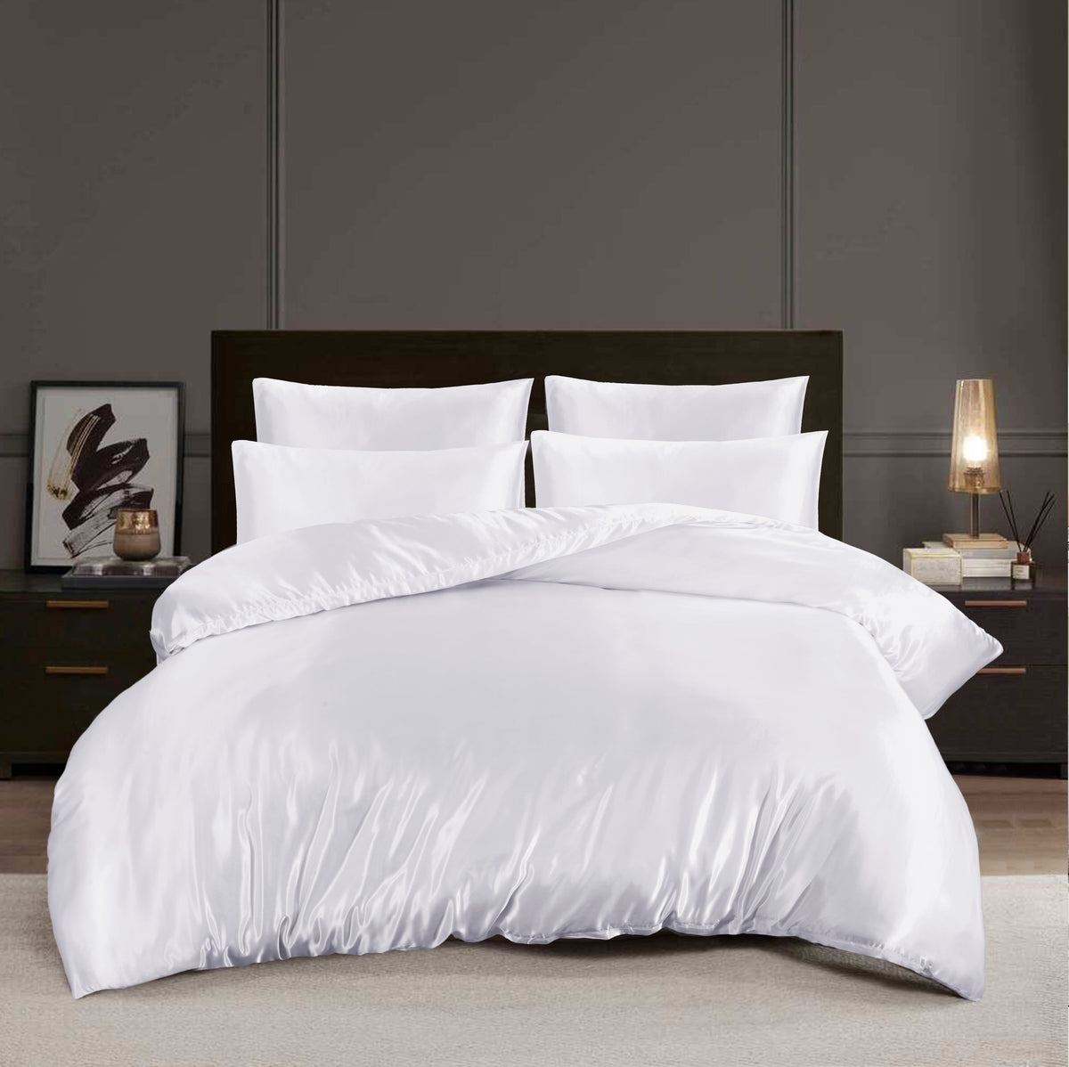 Hadi London Luxury 10 Piece Satin Bedding Set – Silky Duvet Cover, Sheet, Pillowcases & Beauty Sleep Accessories