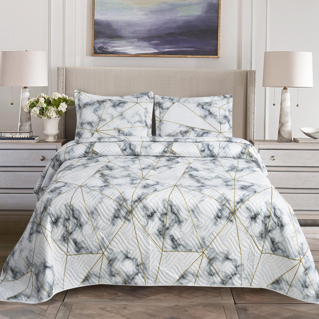 3 Piece Luxury Quilted Bedspread Set – Reversible Floral Patchwork Bedspread with Pillow Shams | Soft Microfibre Bed Throw for Double & King Size Beds