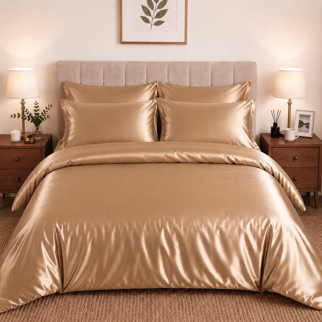 HADI LONDON Luxury Satin Bedding Set 4/6 Piece – Duvet Cover, Fitted Sheet & Pillowcases | Single Double King Super King