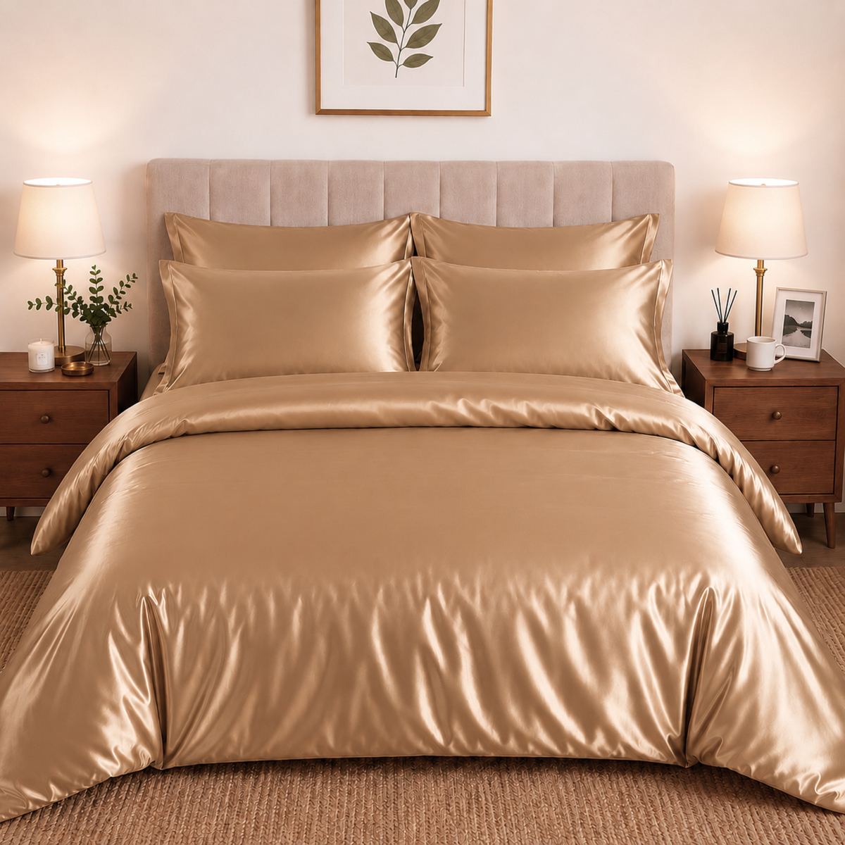HADI LONDON Luxury Satin Bedding Set 4/6 Piece – Duvet Cover, Fitted Sheet & Pillowcases | Single Double King Super King