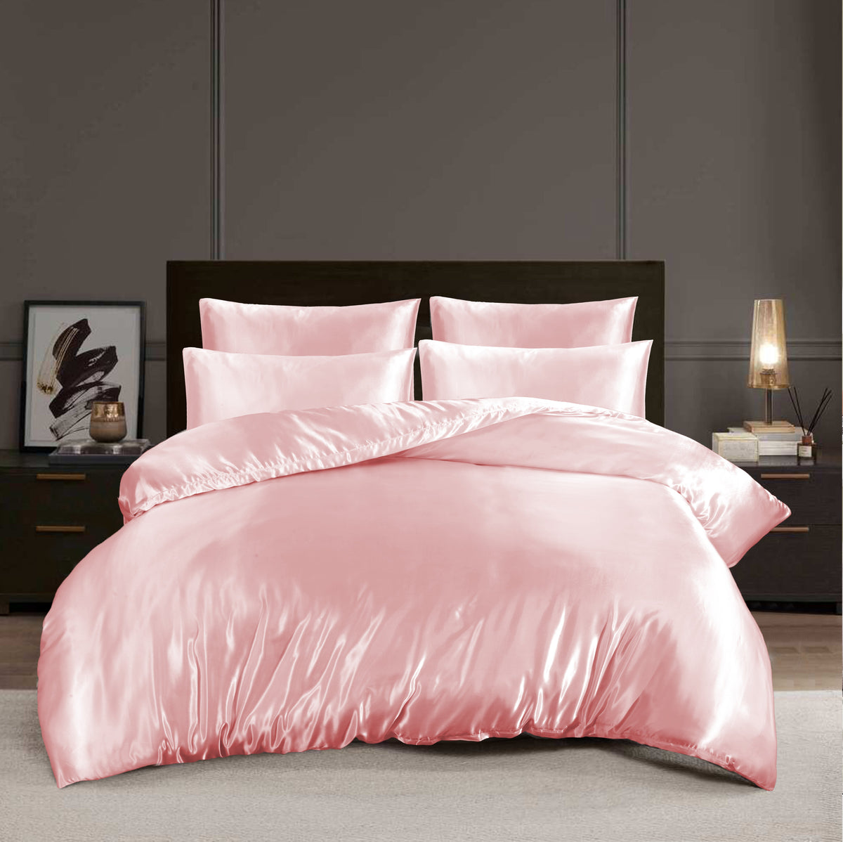 Hadi London Luxury 10 Piece Satin Bedding Set – Silky Duvet Cover, Sheet, Pillowcases & Beauty Sleep Accessories