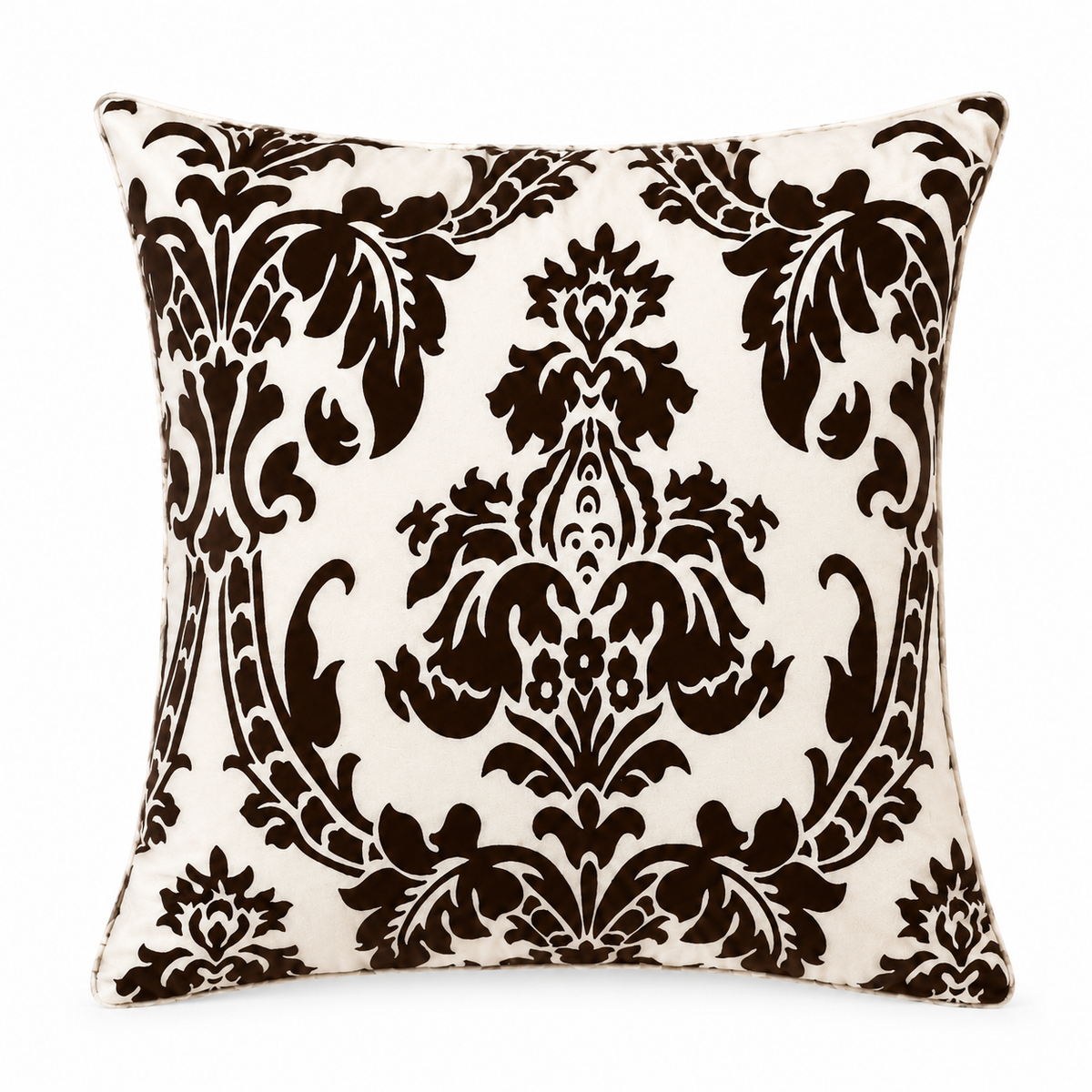 Hadi London Luxury Flock Cushion Cover 17x17" – Damask Decorative Sofa & Bed Pillow Cover