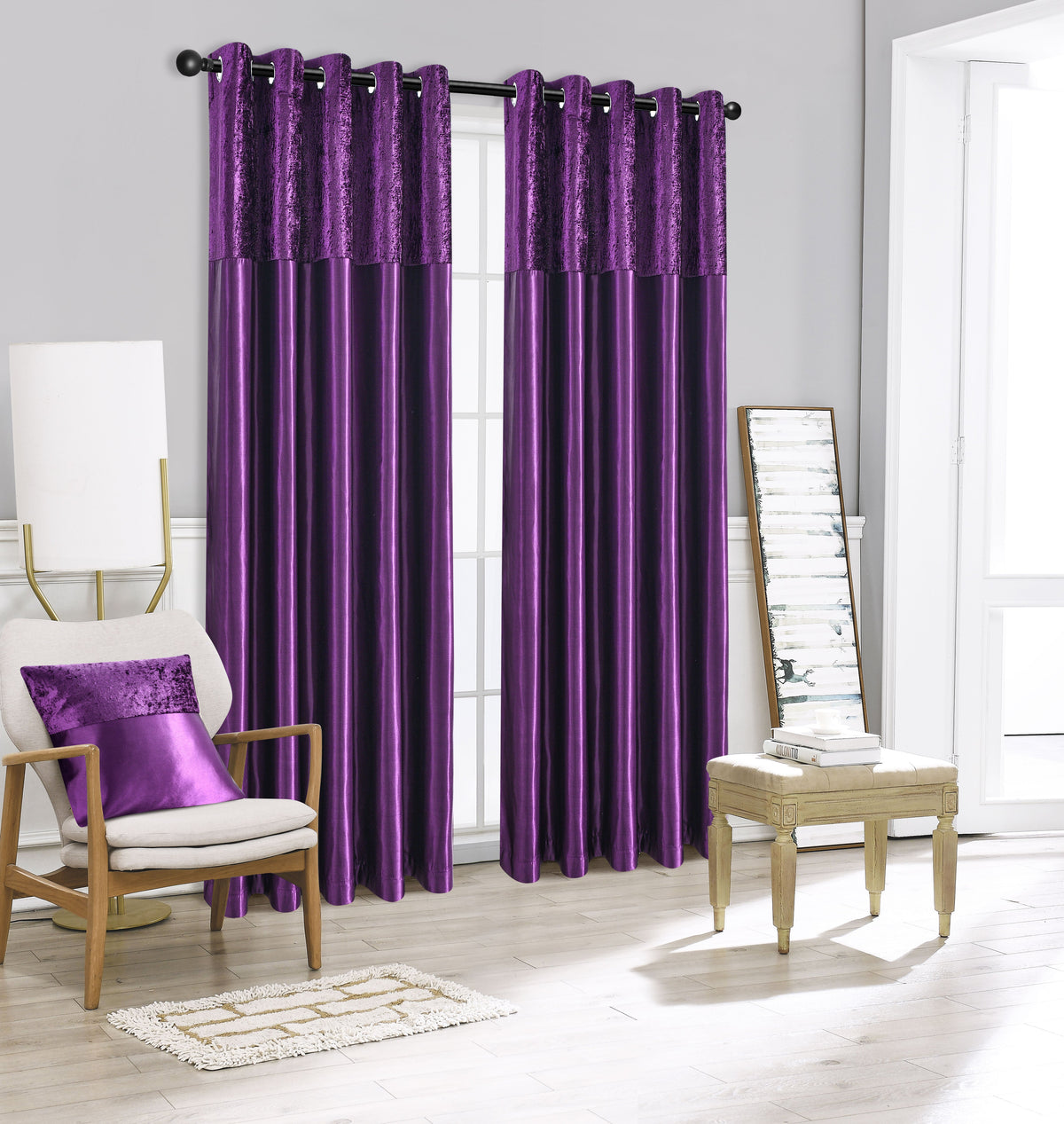 Silk Velvet Curtains Pair, Fully Lined Eyelet Curtains to Help Block Sunlight & Refresh Your Room