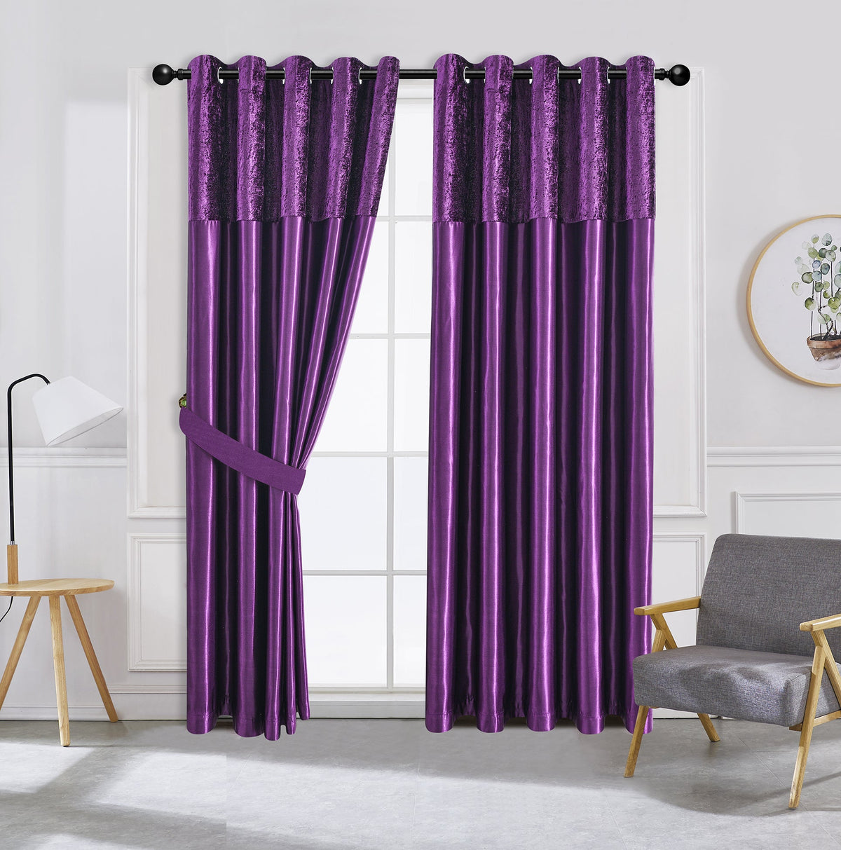 Silk Velvet Curtains Pair, Fully Lined Eyelet Curtains to Help Block Sunlight & Refresh Your Room