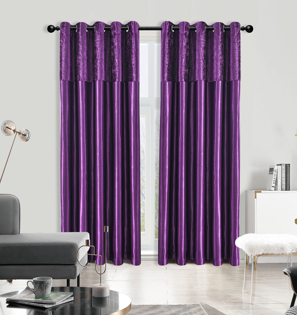 Silk Velvet Curtains Pair, Fully Lined Eyelet Curtains to Help Block Sunlight & Refresh Your Room