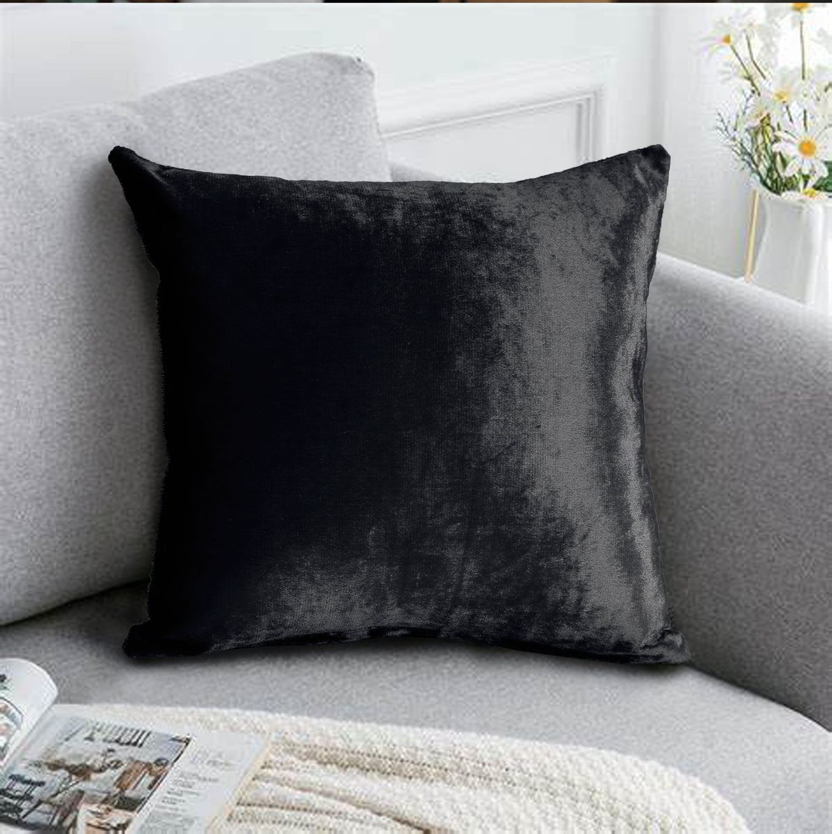 Hadi London Luxury Italian Crushed Velvet Cushion Cover 17x17" – Soft Decorative Sofa & Bed Cushion Cover