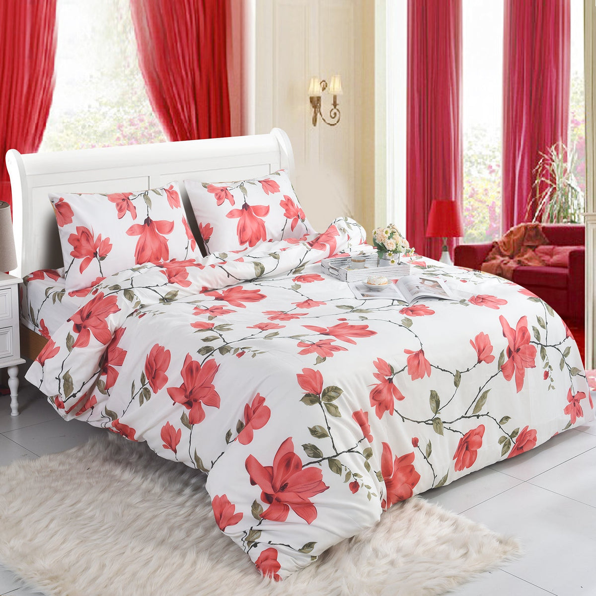 Hadi London 4 Piece Microfibre Bedding Set – Reversible Duvet Cover, Fitted Sheet & Pillowcases