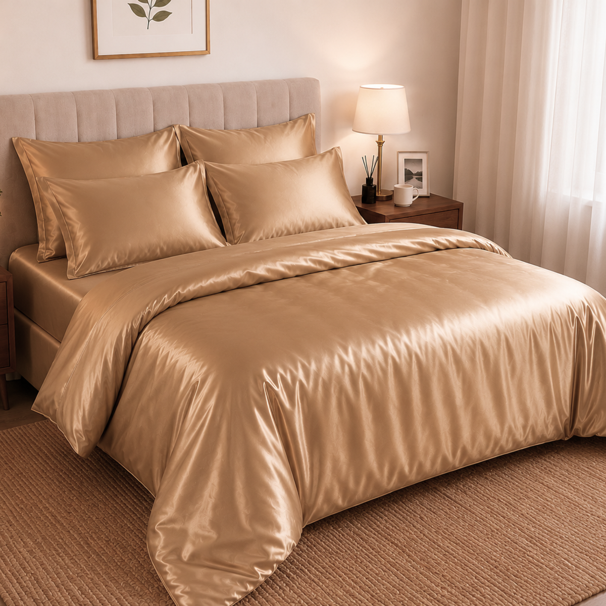 HADI LONDON Luxury Satin Bedding Set 4/6 Piece – Duvet Cover, Fitted Sheet & Pillowcases | Single Double King Super King