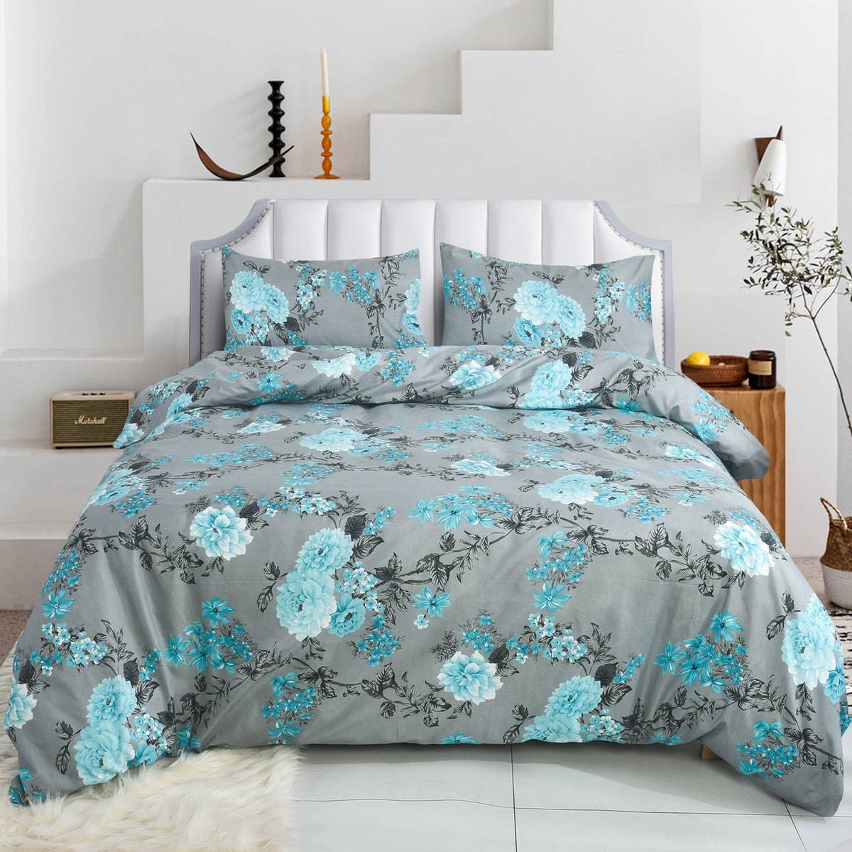 Hadi London Obsidian Marble 4 Piece Microfibre Bedding Set – Duvet Cover, Fitted Sheet & Pillowcases