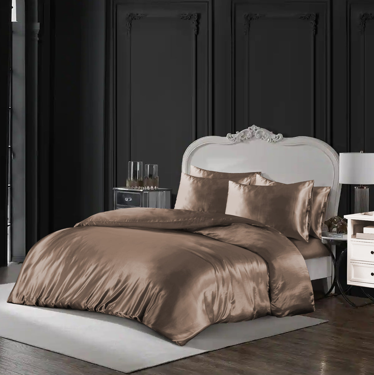 Hadi London Luxury 10 Piece Satin Bedding Set – Silky Duvet Cover, Sheet, Pillowcases & Beauty Sleep Accessories