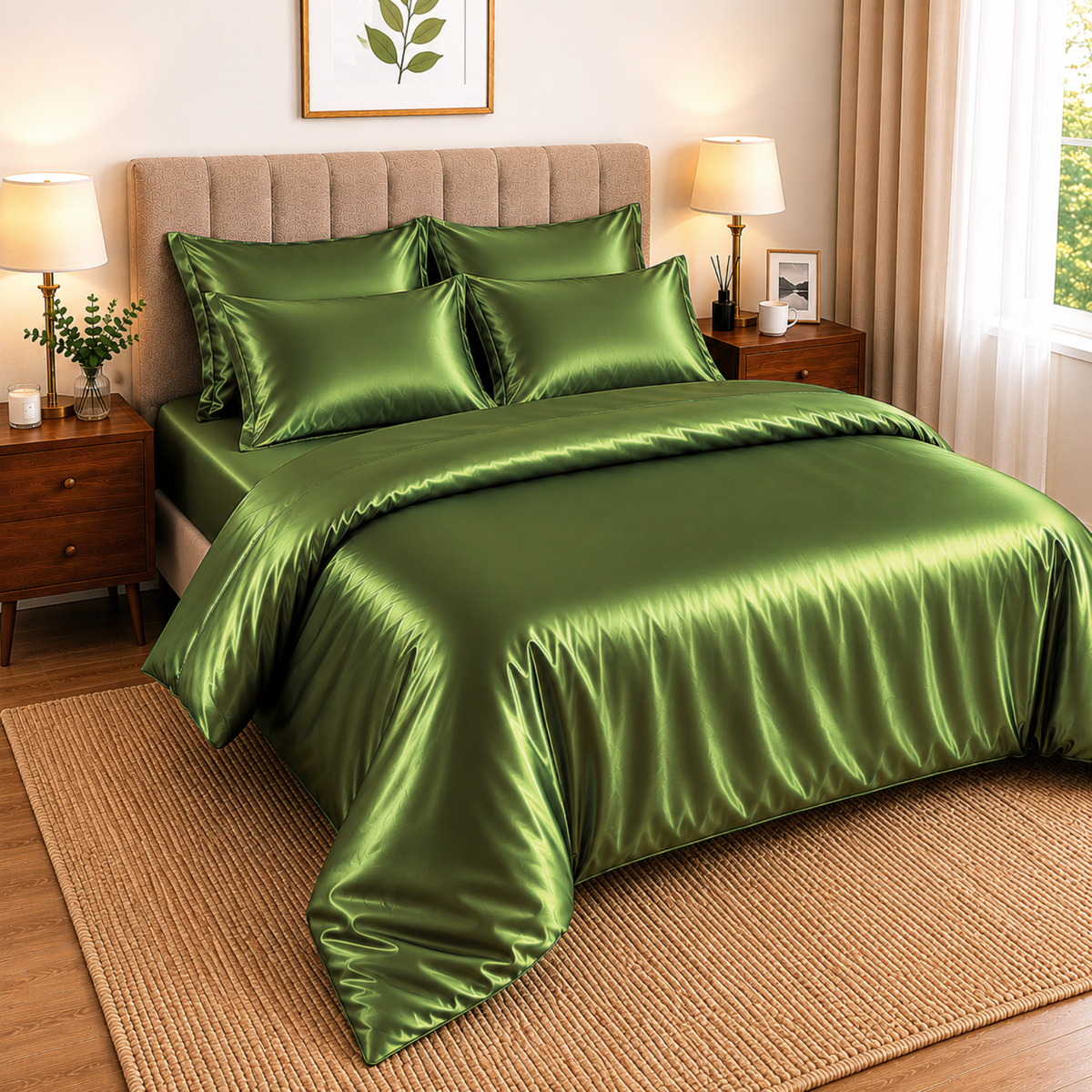 HADI LONDON Luxury Satin Bedding Set 4/6 Piece – Duvet Cover, Fitted Sheet & Pillowcases | Single Double King Super King