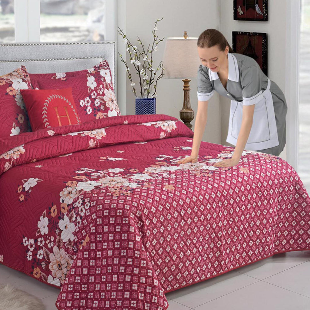 3 Piece Luxury Quilted Bedspread Set – Reversible Floral Patchwork Bedspread with Pillow Shams | Soft Microfibre Bed Throw for Double & King Size Beds