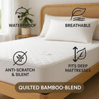 HADI LONDON Quilted Bamboo Waterproof Mattress Protector – 40cm Deep Fitted, Breathable & Silent | Single Double King Super King