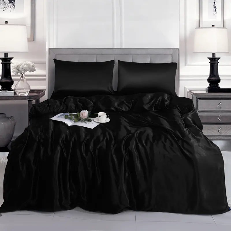 Hadi London 3 Piece Luxury Satin Duvet Cover Set – Silky Soft Bedding with Pillowcases | Single Double King