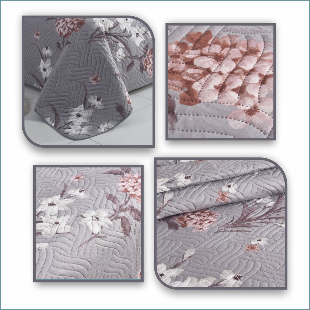 3 Piece Luxury Quilted Bedspread Set – Reversible Floral Patchwork Bedspread with Pillow Shams | Soft Microfibre Bed Throw for Double & King Size Beds