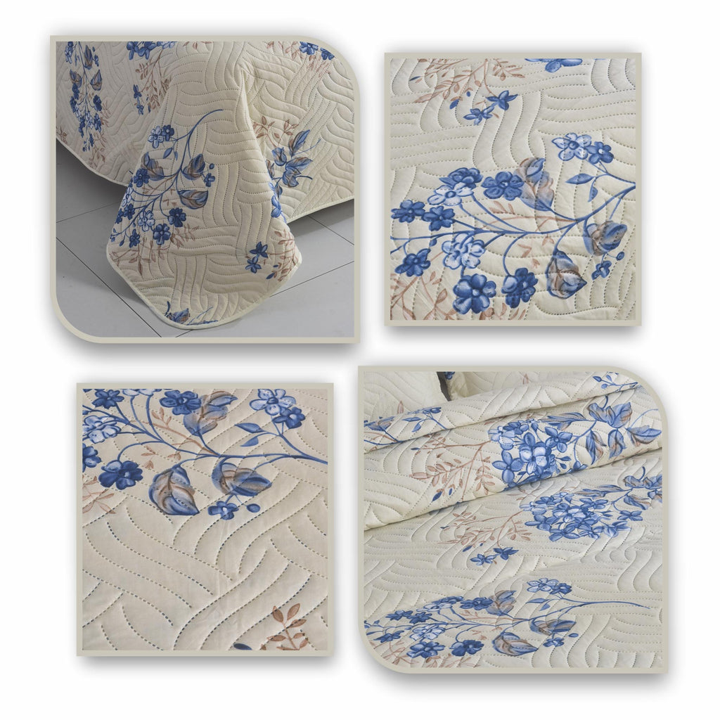 3 Piece Luxury Quilted Bedspread Set – Reversible Floral Patchwork Bedspread with Pillow Shams | Soft Microfibre Bed Throw for Double & King Size Beds