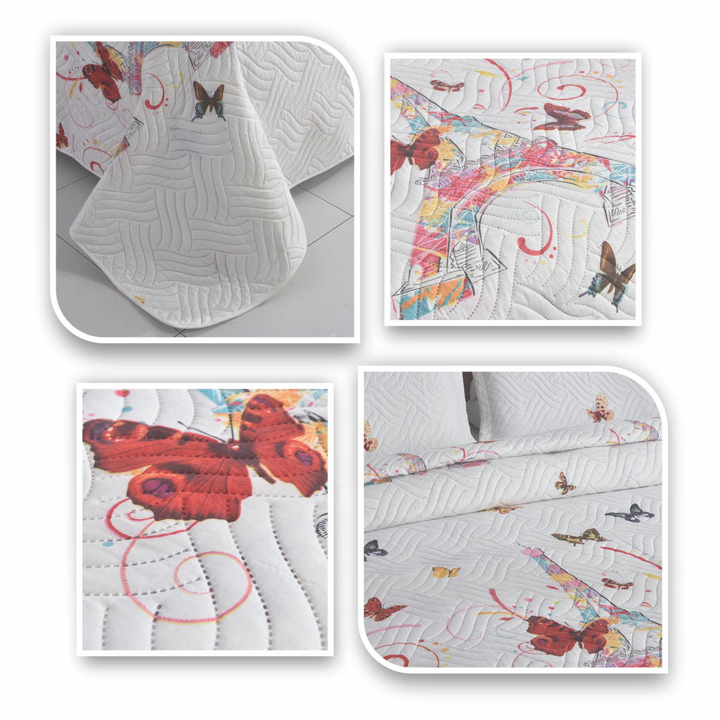 3 Piece Luxury Quilted Bedspread Set – Reversible Floral Patchwork Bedspread with Pillow Shams | Soft Microfibre Bed Throw for Double & King Size Beds